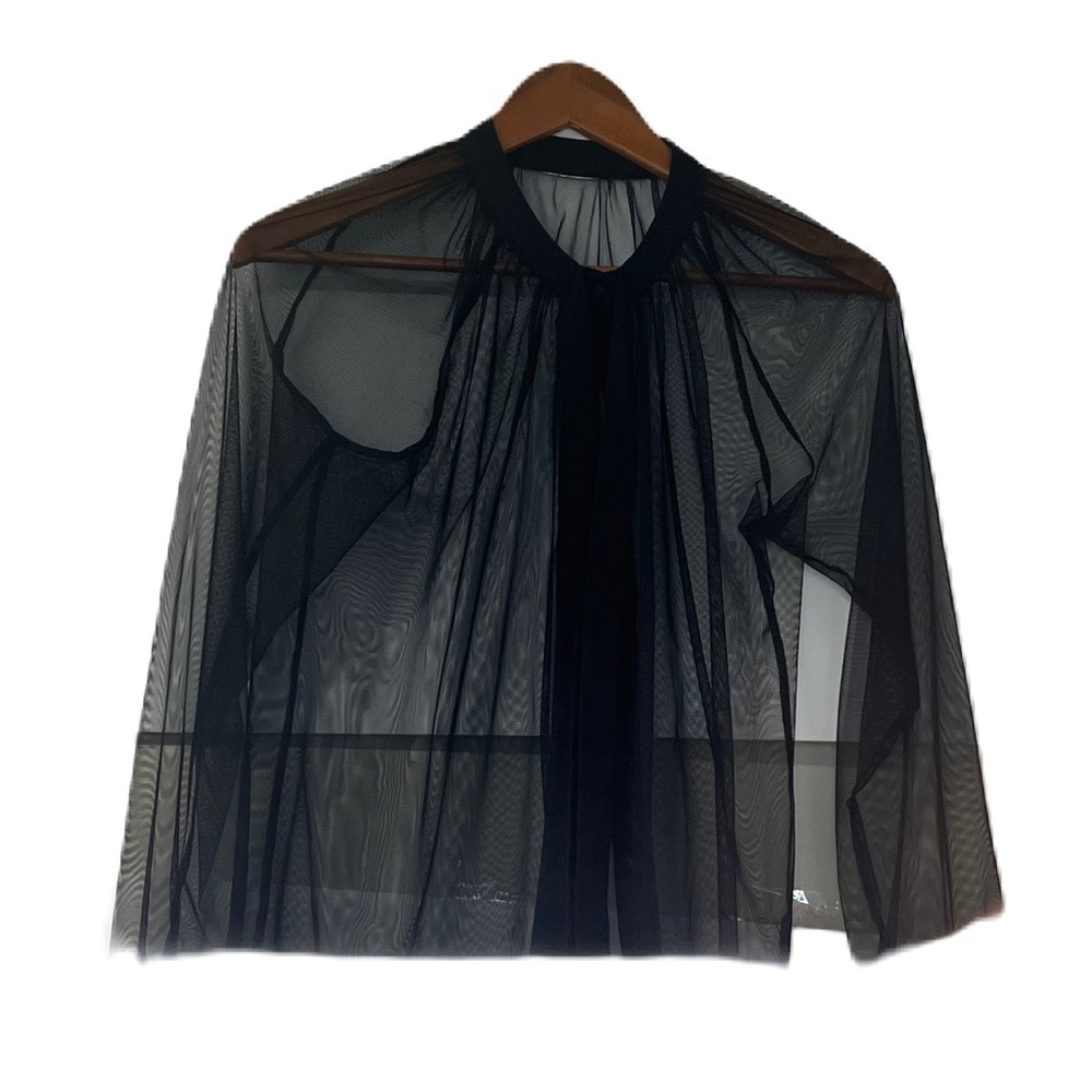Woman's XS Black sheer long sleeve button down blouse top layering neutral fun